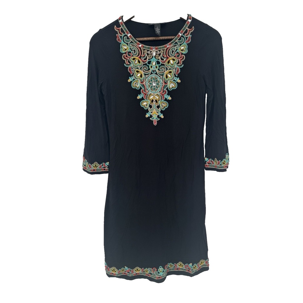 INC International Concepts S black beaded embroidered embellished boho artsy